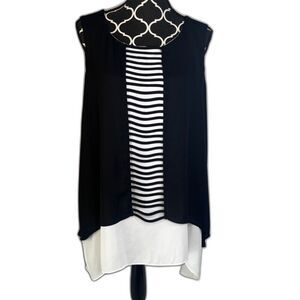 Alfani Black & White Double Layer Ladder Front Sleeveless Tank Blouse Size XL